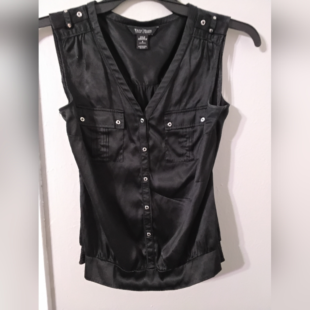 WHBM Black Sleeveless Silk Stretch Blouse Women's Size 4